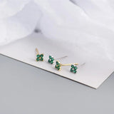 Green Zircon 925 Silver Stud Earrings Mini Crystal Piercing Jewelry