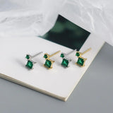 Green Zircon 925 Silver Stud Earrings Mini Crystal Piercing Jewelry