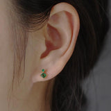 Green Zircon 925 Silver Stud Earrings Mini Crystal Piercing Jewelry
