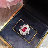 Flower Ruby Crystal Jewelry Set Silver 925 Zircon Wedding Accessorie