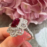 Flower Ruby Crystal Jewelry Set Silver 925 Zircon Wedding Accessorie