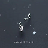 925 Silver CZ Musical Note Asymmetry Stud Earring