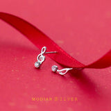 925 Silver CZ Musical Note Asymmetry Stud Earring