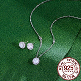 CWWZircons 925 Silver Zircon Stud Earrings Necklace Set
