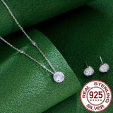 CWWZircons 925 Silver Zircon Stud Earrings Necklace Set