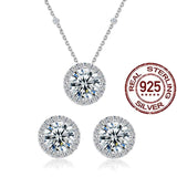 CWWZircons 925 Silver Zircon Stud Earrings Necklace Set