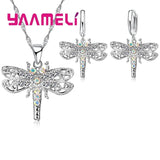 925 Silver Rhinestone Dragonfly Necklace Earring Set