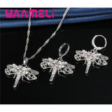 925 Silver Rhinestone Dragonfly Necklace Earring Set