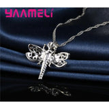925 Silver Rhinestone Dragonfly Necklace Earring Set