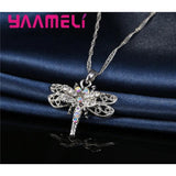 925 Silver Rhinestone Dragonfly Necklace Earring Set