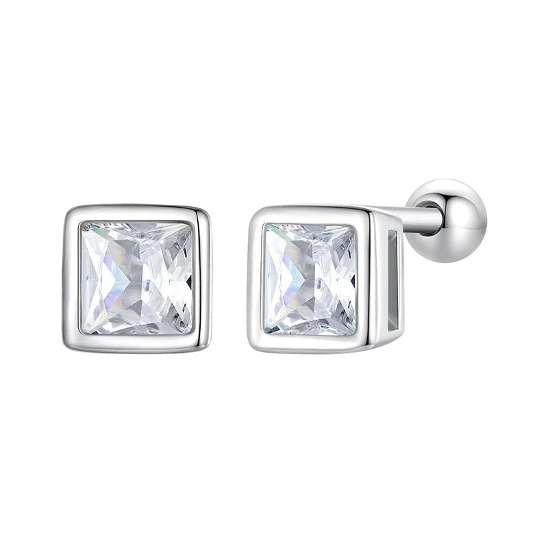 Platinum Princess Cut CZ 925 Silver Studs