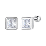 Platinum Princess Cut CZ 925 Silver Studs
