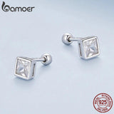 Platinum Princess Cut CZ 925 Silver Studs