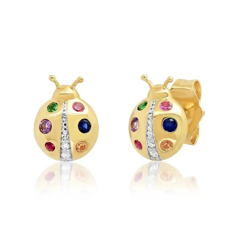925 Silver Ladybug Stud Earring Colorful Insect Ear Stud