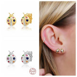 925 Silver Ladybug Stud Earring Colorful Insect Ear Stud