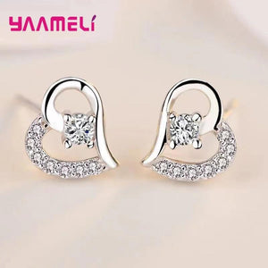 925 Silver Jewelry Sets Heart Charms Necklace Earrings