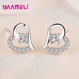 925 Silver Jewelry Sets Heart Charms Necklace Earrings