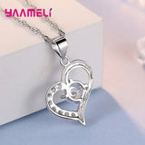 925 Silver Jewelry Sets Heart Charms Necklace Earrings
