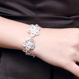 925 Sterling Silver Flower Earrings Bracelet Set for Women
