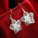 925 Sterling Silver Flower Earrings Bracelet Set for Women