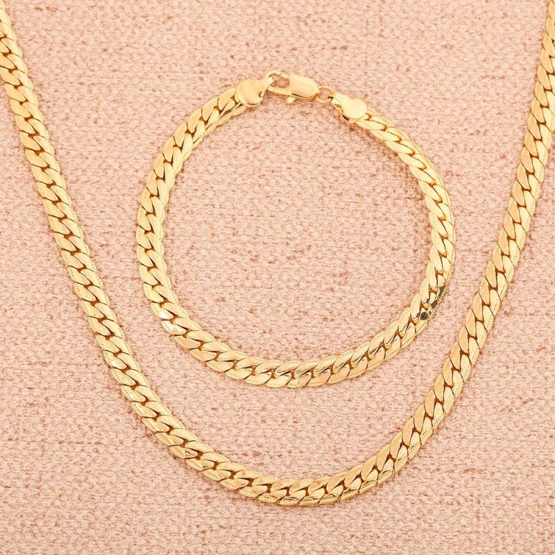 925 Sterling Silver 18K 6MM Bracelets Necklace Set for Women