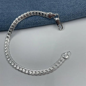 925 Silver 2 Pc 5MM Sideways Chain Necklace Bracelet Set Wedding Gift