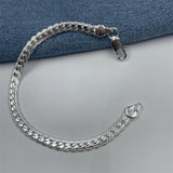 925 Silver 2 Pc 5MM Sideways Chain Necklace Bracelet Set Wedding Gift