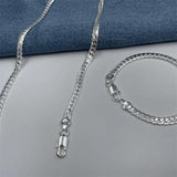 925 Silver 2 Pc 5MM Sideways Chain Necklace Bracelet Set Wedding Gift