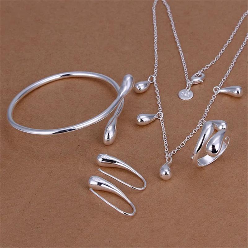 925 Silver Water Droplets Cuff Bangle Set