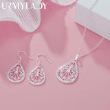 925 Silver Water Drop Pendant Necklace Earring Set