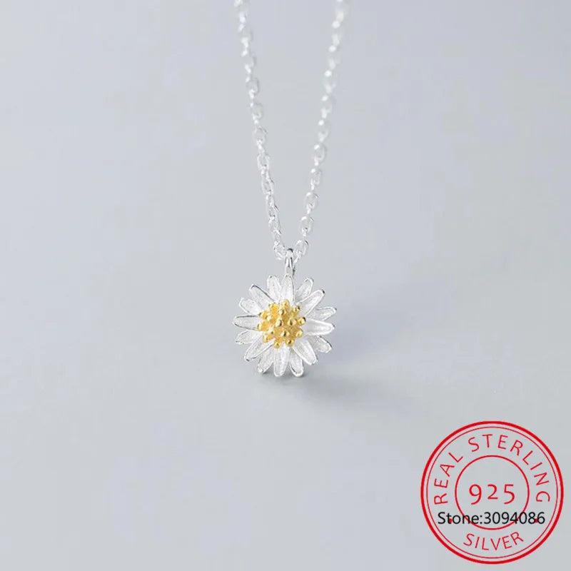 925 Silver Daisy Flower Pendant Necklace for Women