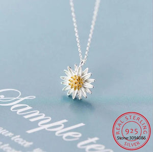 925 Silver Daisy Flower Pendant Necklace for Women