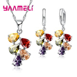 925 Silver CZ Jewelry Set Pendant Necklace Earrings