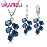 925 Silver CZ Jewelry Set Pendant Necklace Earrings