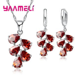 925 Silver CZ Jewelry Set Pendant Necklace Earrings