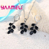 925 Silver CZ Jewelry Set Pendant Necklace Earrings