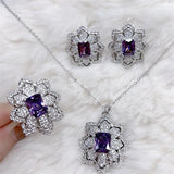 925 Silver Purple Zircon Wedding Jewelry Set