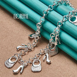 925 Silver High-heeled Shoes Bag Pendant Necklace Wedding Party Charm