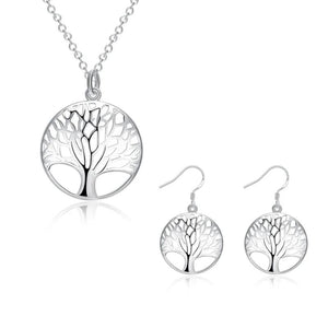 925 Silver Retro Tree Necklace Earrings Set for Women
