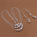 925 Silver Jewelry Set Fringed Beads Necklace Earrings