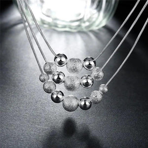 925 Silver Jewelry Set Fringed Beads Necklace Earrings
