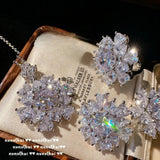 925 Silver Heart CZ Wedding Jewelry Set Ring Earrings Necklace