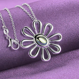 925 Silver Flower Pendant Necklace Bracelet Bangle Jewelry Set