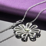 925 Silver Flower Pendant Necklace Bracelet Bangle Jewelry Set