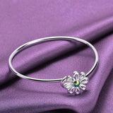 925 Silver Flower Pendant Necklace Bracelet Bangle Jewelry Set