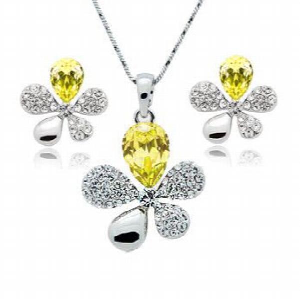 Five-Leaf Yellow Crystal Bridal Jewelry Set S087
