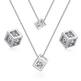 925 Silver Zircon Cube Necklace Earring Set for Women Wedding