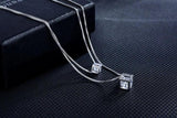 925 Silver Zircon Cube Necklace Earring Set for Women Wedding
