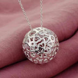 925 Sterling Silver Hollow Ball Pendant Necklace Earrings Set