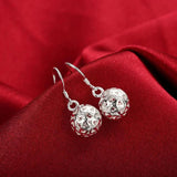 925 Sterling Silver Hollow Ball Pendant Necklace Earrings Set